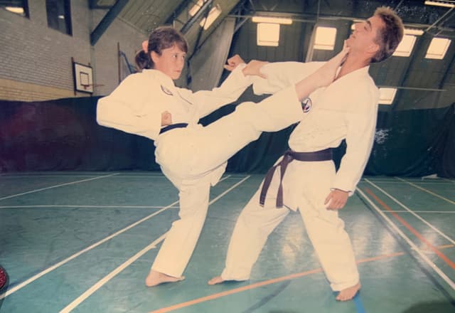 Karate training session with precision strikes