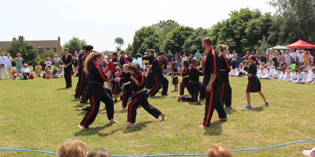 High-energy kickboxing class in action